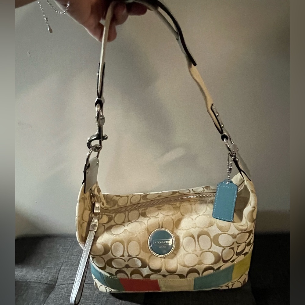 NWOT Vintage Coach Tan Multi-Colored Stripes Hobo Bag